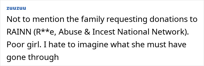 Text mentions donations to RAINN, sparking speculation after Sophie Nyweide's passing.