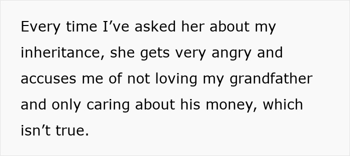 Text focuses on woman's moral decision to refuse inheritance, upset daughter.