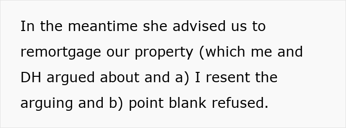 Text advising to remortgage property, causing a couple to argue and refuse amid concerns of financial grooming.