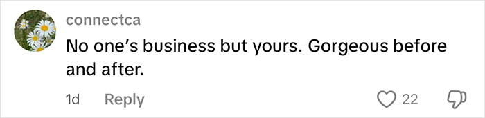 Social media comment supporting Sami Sheen's cosmetic surgeries, with positive feedback and interaction.