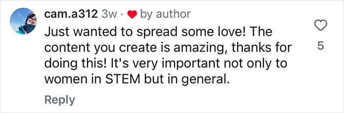 Comment praising neuroscientist's educational videos, highlighting their importance for women in STEM and beyond. Comment praising neuroscientist's educational videos, highlighting their importance for women in STEM and beyond.