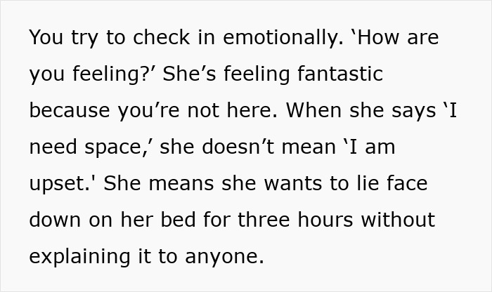 Text excerpt from a Frenchman&rsquo;s detailed breakdown about dating perpetually single women, explaining emotional space.