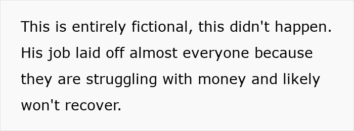 Text about fictional story with layoffs due to financial struggles.