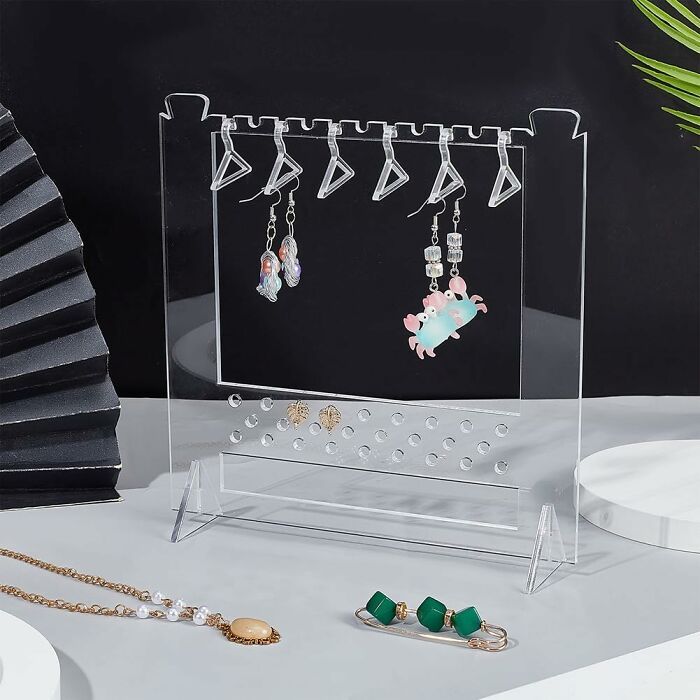 Jewelry display with earrings and necklaces from a low-cost Amazon haul.
