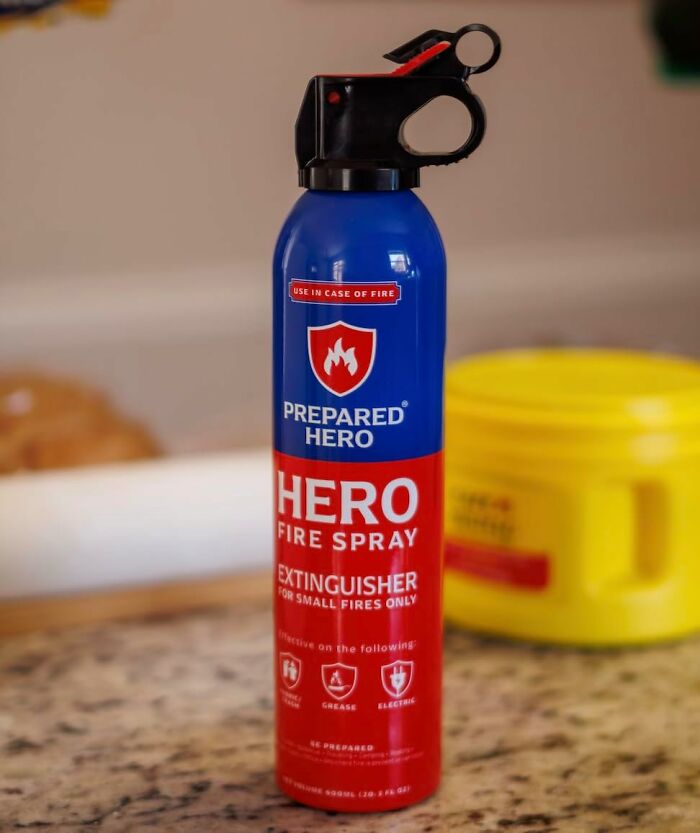 Compact fire extinguisher designed for small fires, highlighting practical car advice for safety and preparedness.