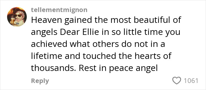 Condolence message on social media for influencer's daughter's passing.