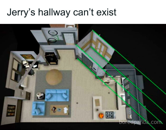 3D model showing an impossible perspective of Jerry's apartment layout from a famous TV show.