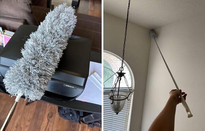 Fluffy duster reaching high corners, ideal for the cleanest home.