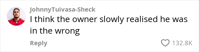 Comment criticizing restaurant owner's unprofessional rant with 132.8K likes.