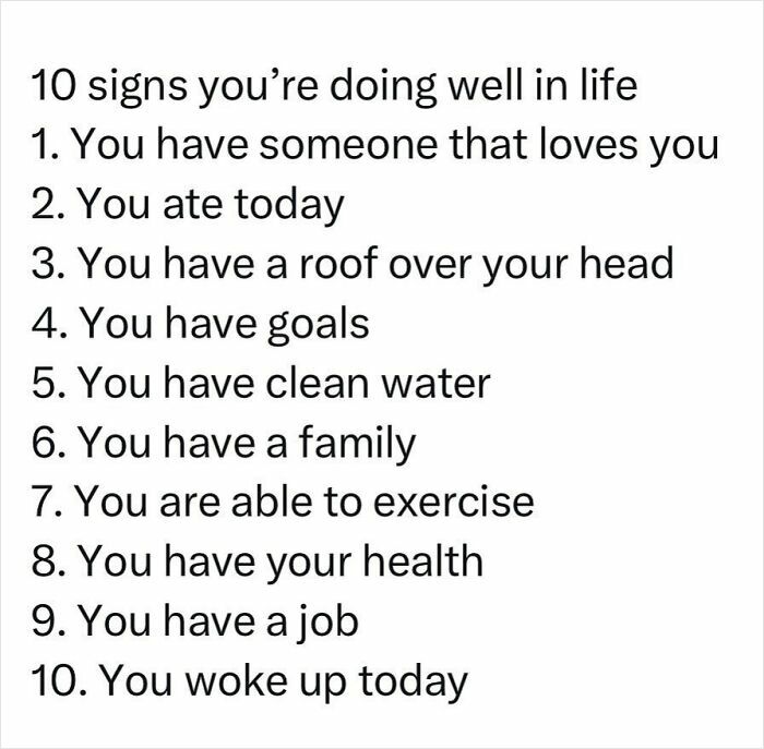 List of signs you're doing well in life, related to health tips and well-being indicators.