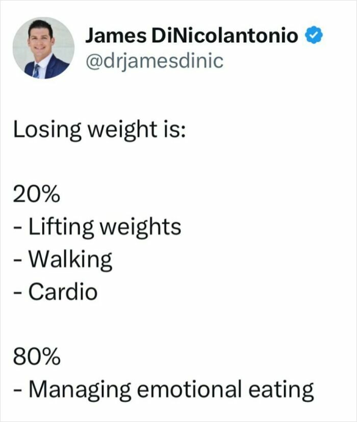 Doctor's health tips: Weight loss is 20% exercise, 80% managing emotional eating.