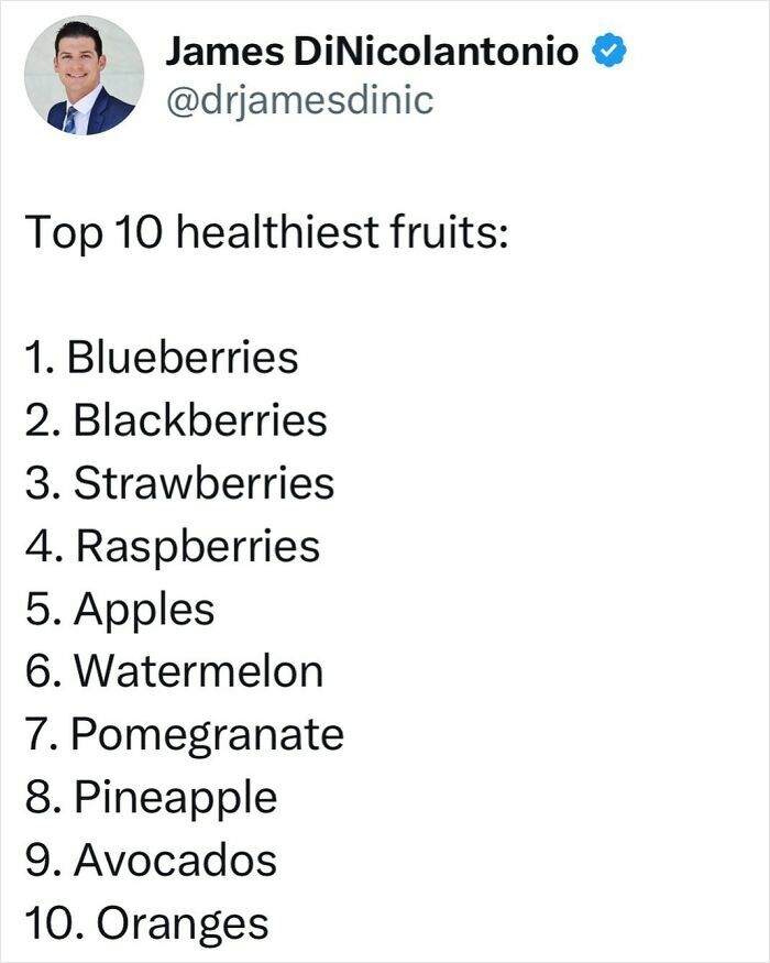 Top 10 healthiest fruits list by a doctor, featuring blueberries, blackberries, and strawberries.