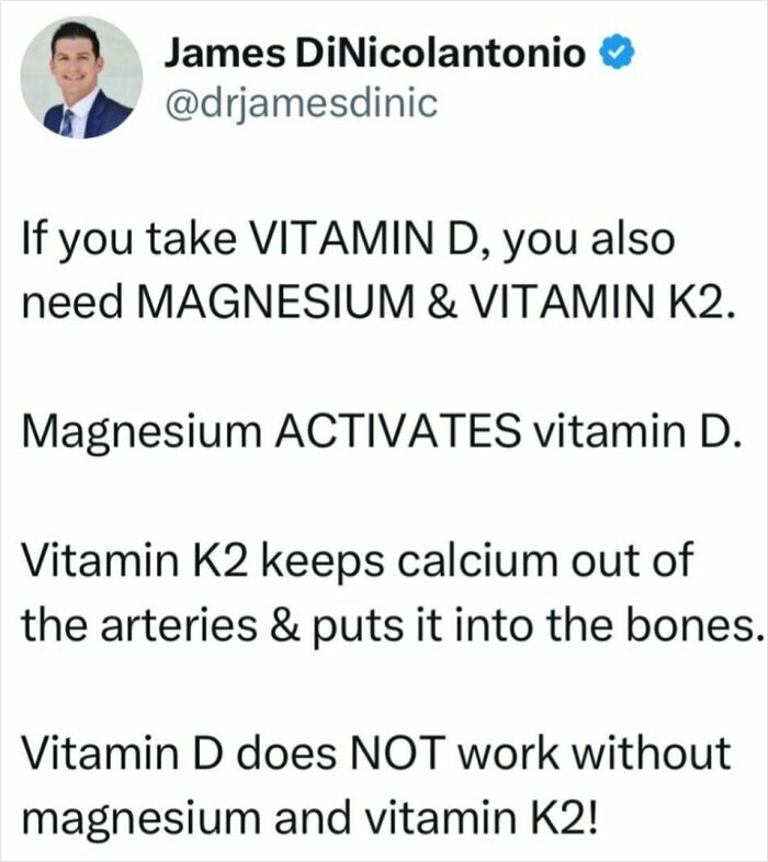 Doctor shares health tips: Importance of magnesium and vitamin K2 for activating vitamin D and bone health.