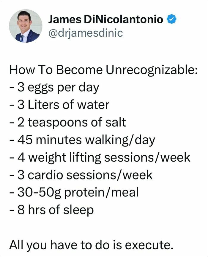 Doctor shares health tips on daily routine: eggs, water, salt, walking, lifting, cardio, protein, and sleep.