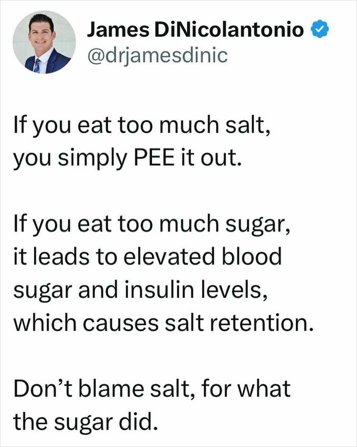 Doctor shares health tip about salt and sugar intake, highlighting the impact of sugar on blood levels and salt retention.