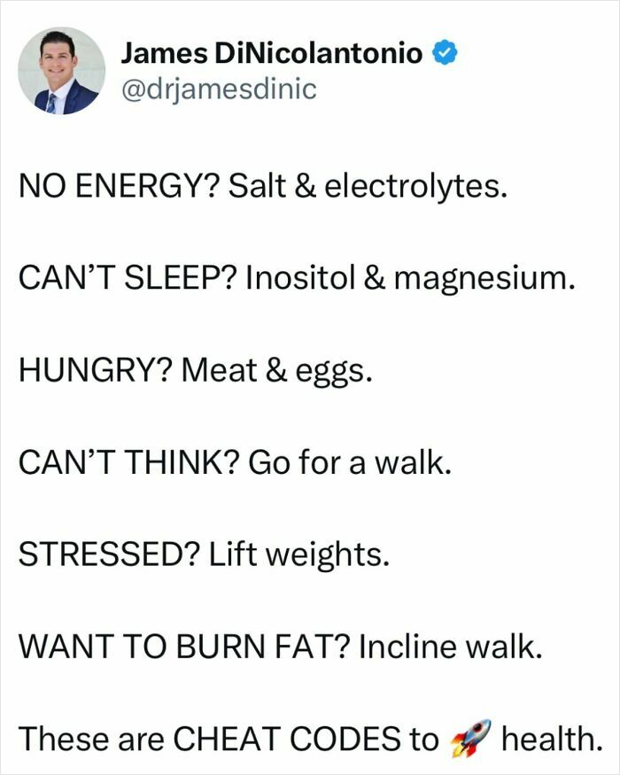 Dr. DiNicolantonio's health tips: energy, sleep, hunger, focus, stress, fat burn solutions.