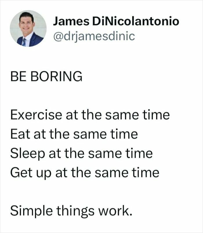 Doctor shares health tips on routine: exercise, eat, sleep, and rise at the same time. Simple habits work.