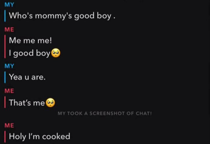 Chat screenshot of cringe-worthy exchange with playful expressions and emojis.