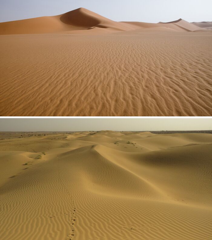Identical scenic desert dunes in different parts of the world.