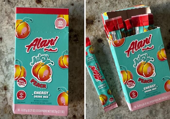 Alani Nu peach energy drink mix, part of festival survival kit essentials from Amazon's Festival Shop.
