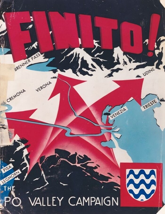 Map of the Po Valley Campaign with strategic arrows, highlighting key locations like Verona, Venezia, and Trieste.