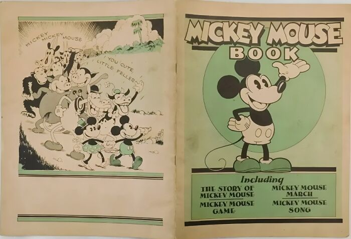Vintage Mickey Mouse book cover featuring classic cartoon characters.
