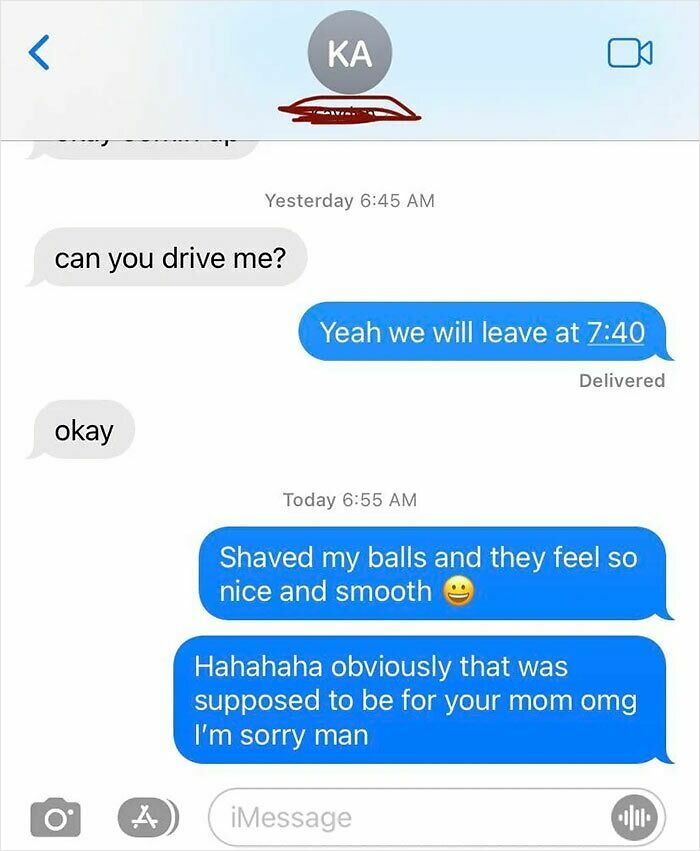 Embarrassing text message exchange, showcasing a cringe-worthy mistake in conversation.