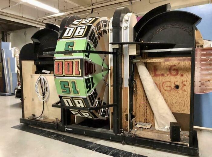 Back view of iconic game show wheel displaying numbers, offering a new perspective on famous things.