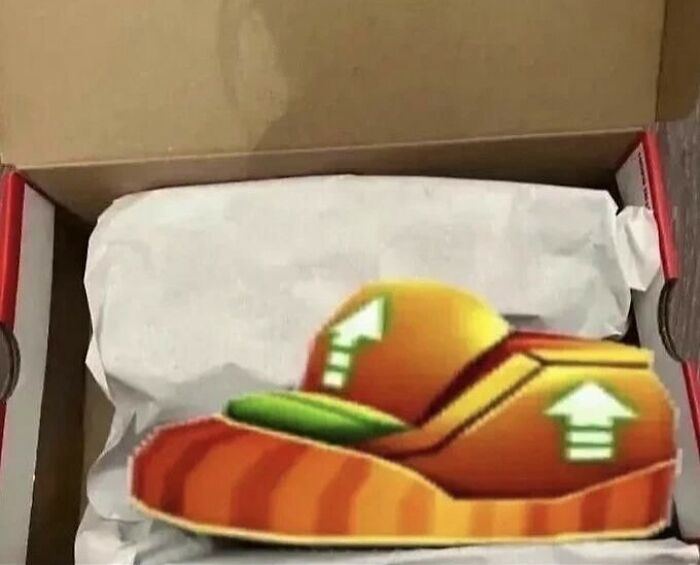 Open shoebox with cartoonish shoes; humorous content from a popular IG page.