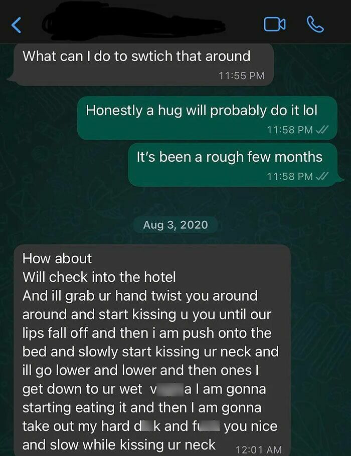 Text conversation displaying cringe-inducing behavior with explicit and embarrassing messages.