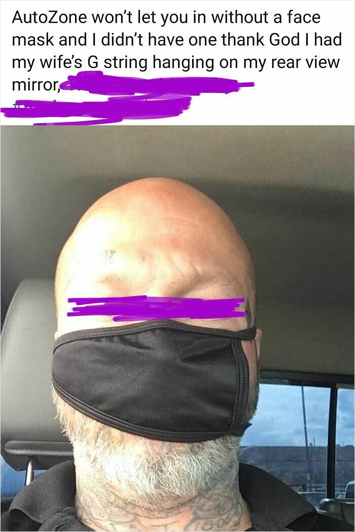 Man wearing a mask creatively at AutoZone, showcasing embarrassing behavior.