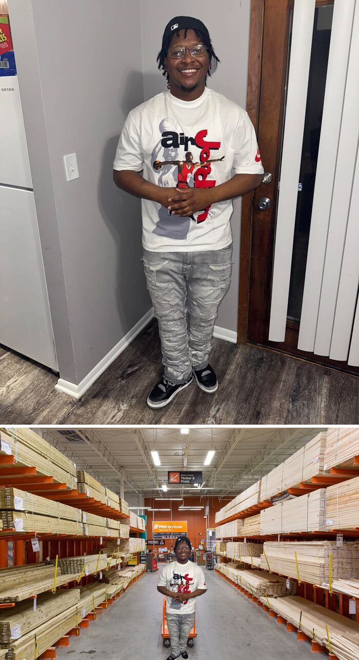 Man edited into a store aisle, originally posing indoors. Funniest photo edits showcase.