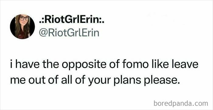 Tweet humorously describing the desire to be excluded from all plans, capturing a funny parenting sentiment.