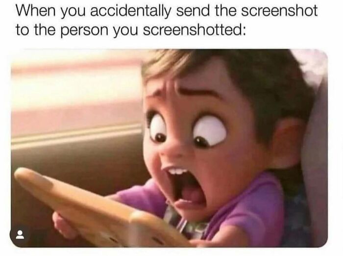 Cartoon character's shocked expression holding a tablet; relatable meme moment captured.
