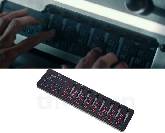 Creative filmmakers using music controller as a prop in a movie scene, highlighting its versatility.