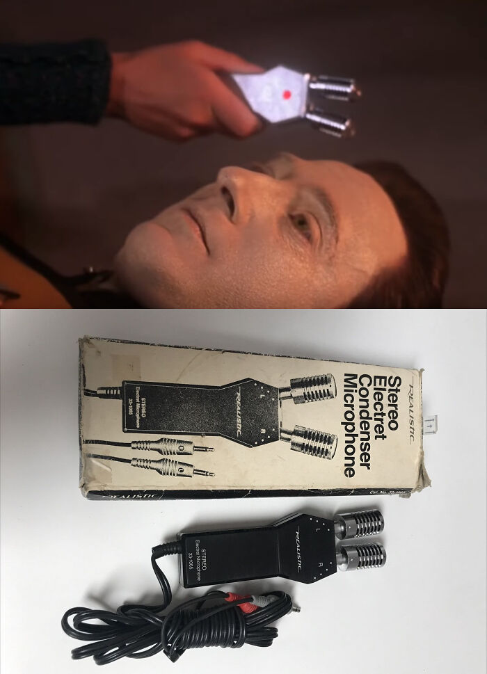 Creative filmmakers use a Realistic microphone as a prop in a sci-fi scene, demonstrating innovative prop usage in cinema.