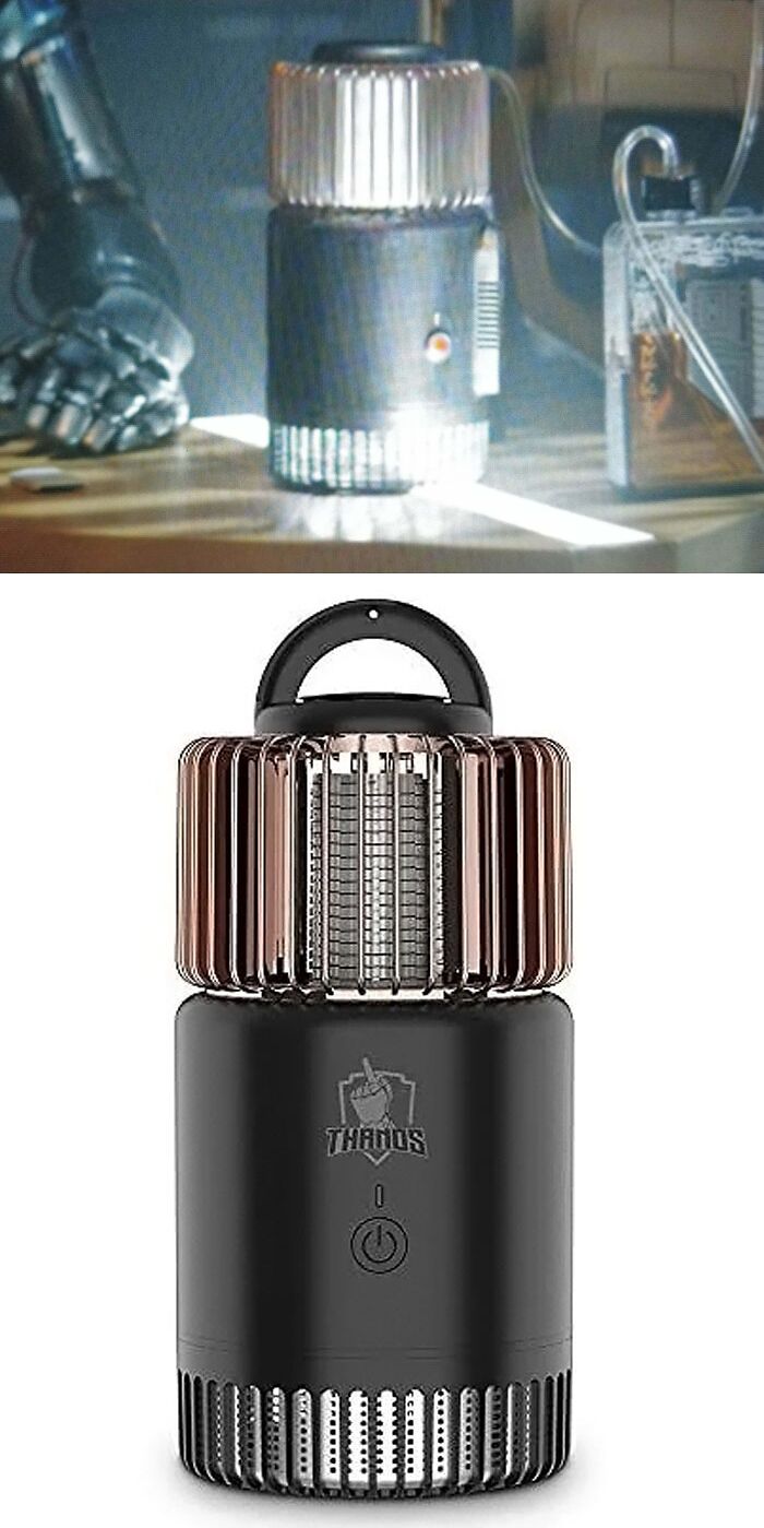 Creative use of a freshener as a film prop, with robotic arm in the background, highlighting movie prop creativity.