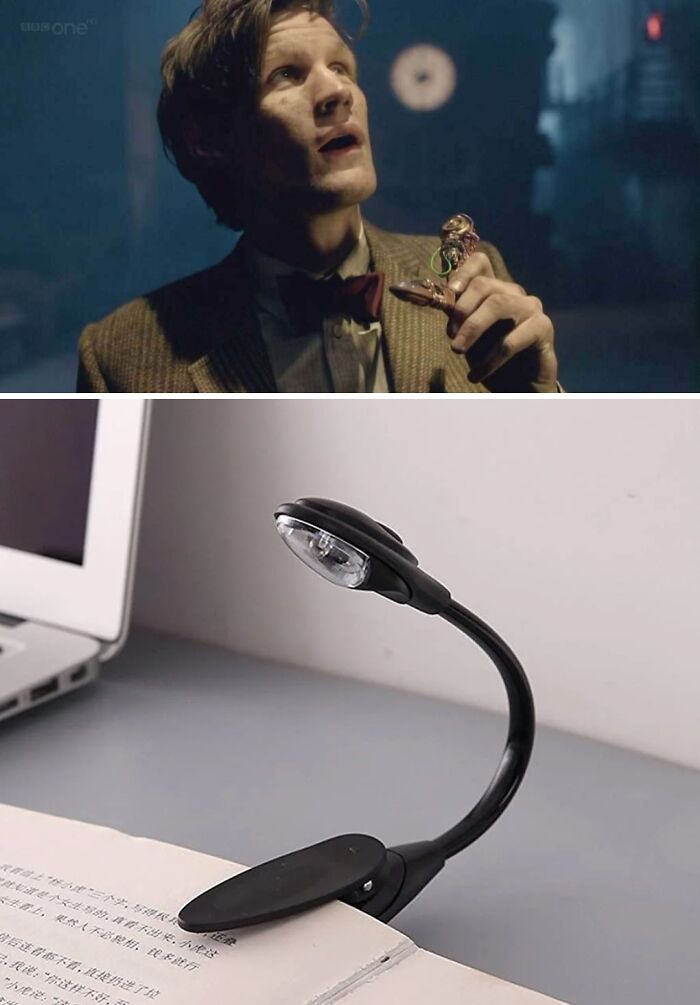 Actor holding a decorative item in a dim scene above a flexible black reading lamp on a book, showcasing creative filmmaker props.