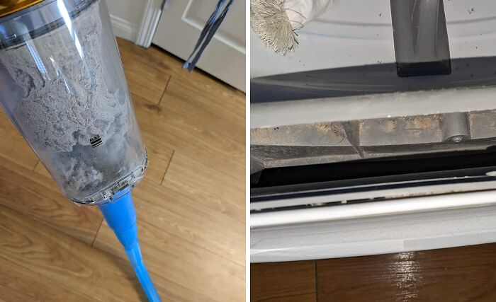 Amazon movers and shakers: a vacuum cleaner with dust and a clean dryer filter, highlighting cleaning efficiency.