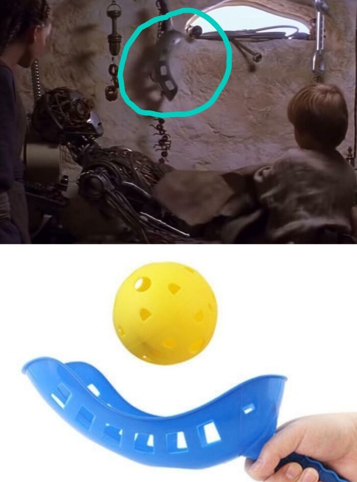 Creative filmmakers use a blue scoop prop in a movie scene.