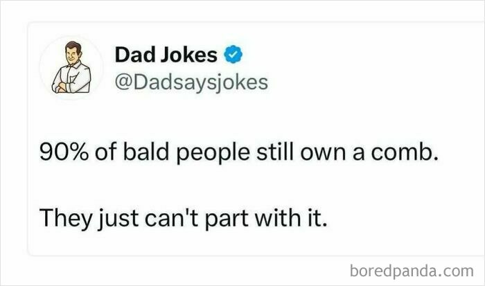Dad joke post about bald people owning combs, from a popular Instagram account for dad humor.