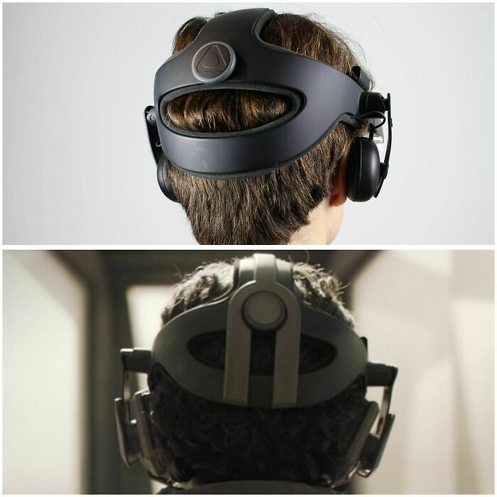 Creative film prop featuring headset-like device from a rear view.