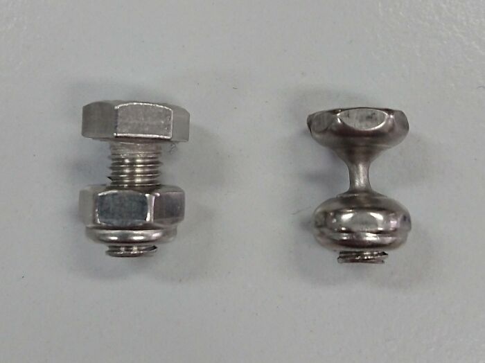 Worn metal bolt compared to a new one, showing time's transformative effects.