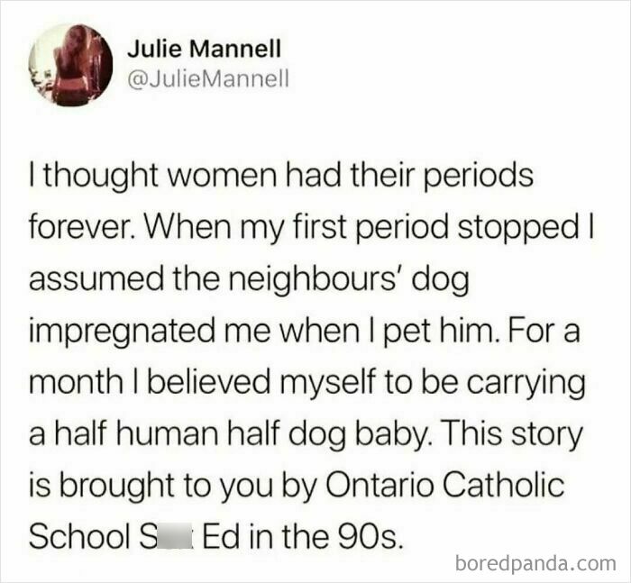 A humorous tweet about misunderstandings in s*x education from the avocado generation.