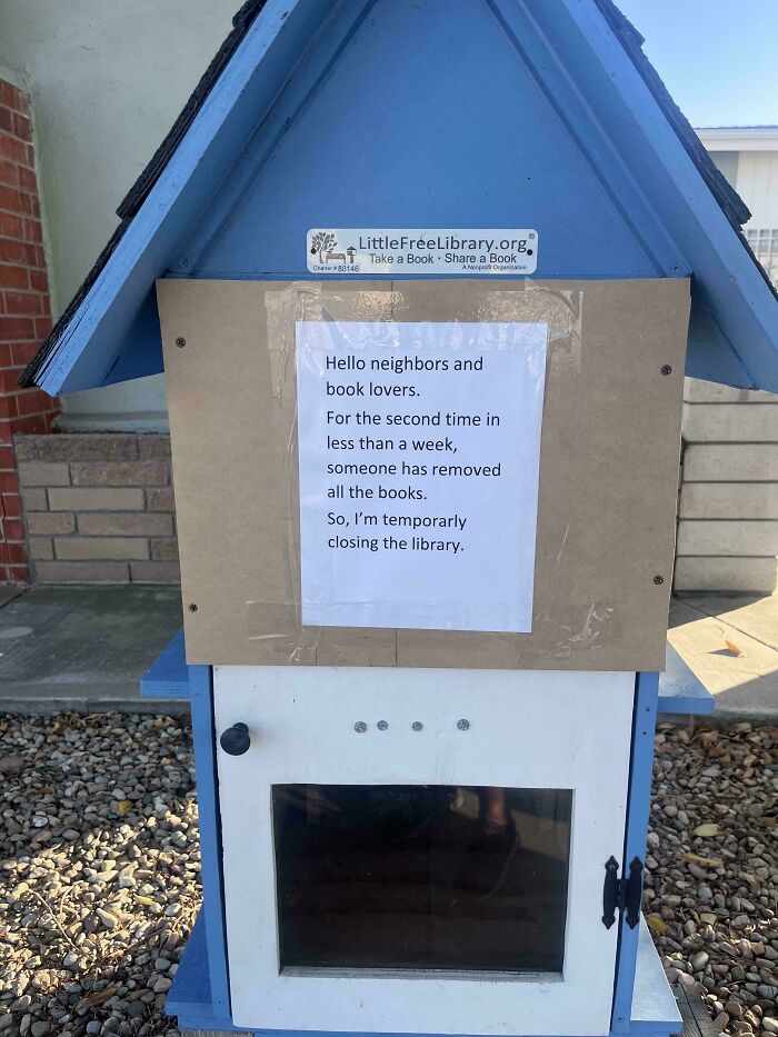 Little Free Library temporarily closed after all books removed twice in a week.