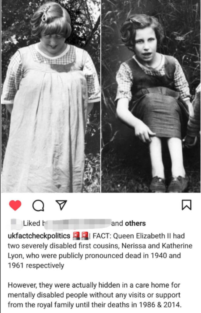 Two historical photos of women with caption about undisclosed royal family members.