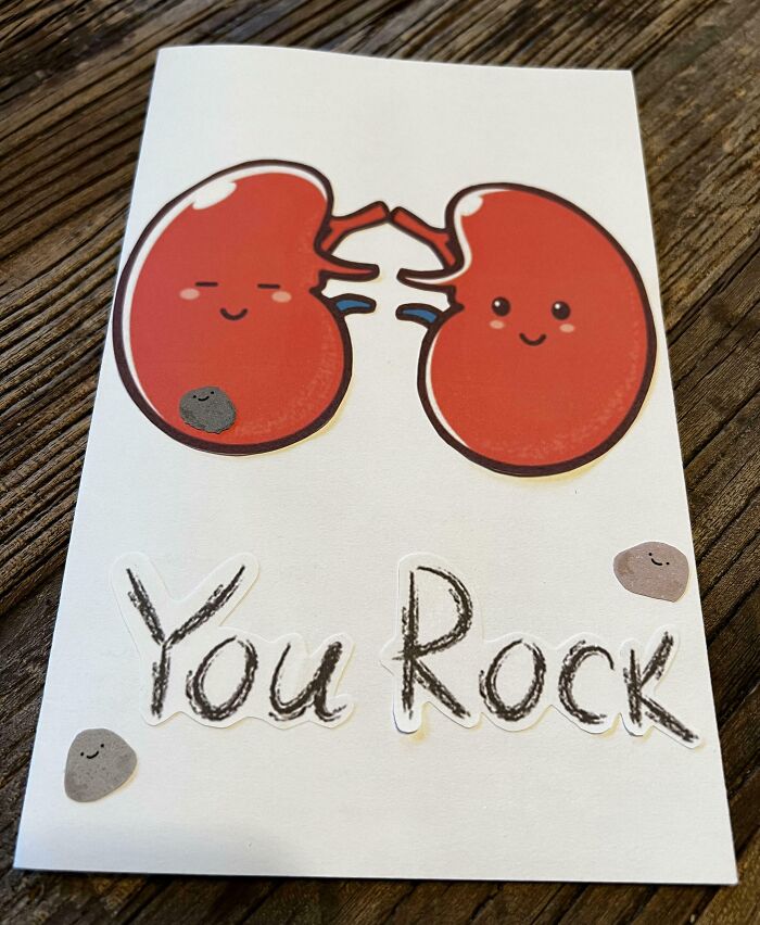 Funny coworkers humor card with cute kidney illustrations saying "You Rock."