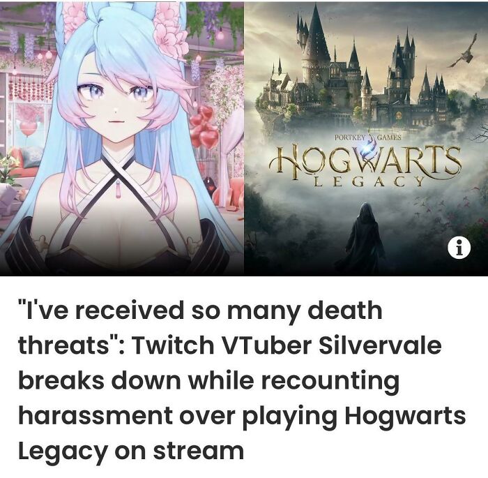 VTuber experiences online harassment after streaming Hogwarts Legacy gameplay.