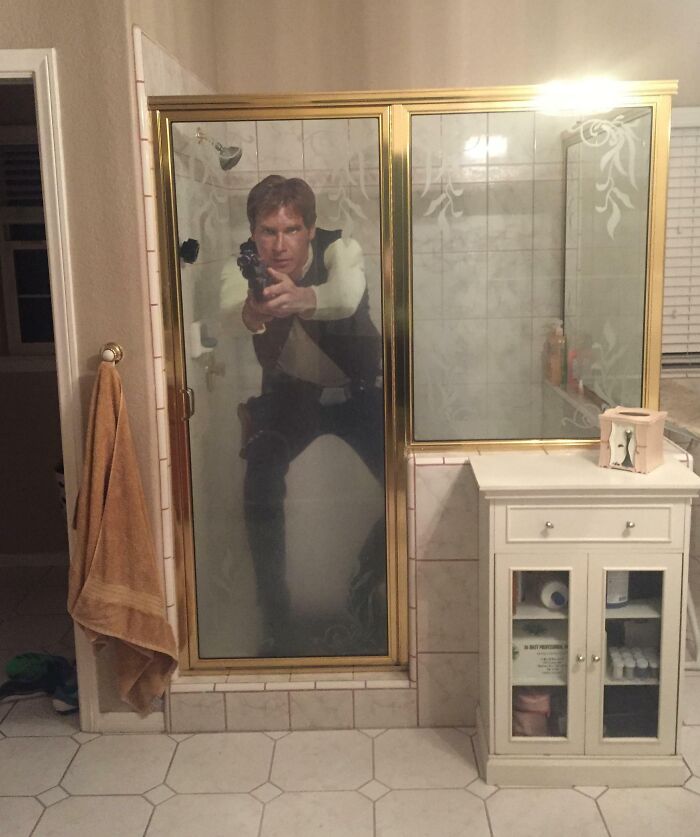 Funny shower decal making bathroom moments unforgettable with partner.