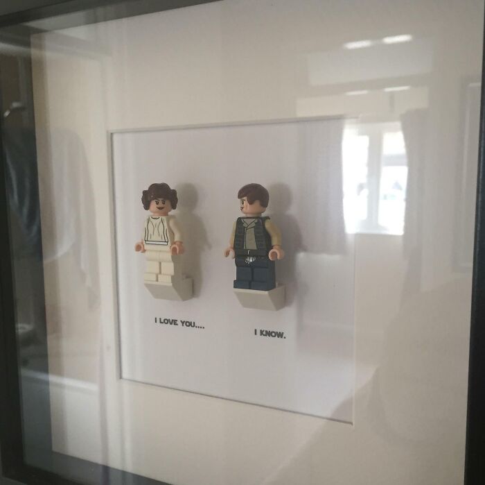 LEGO figures with text "I love you" and "I know," humor showcase for partners.